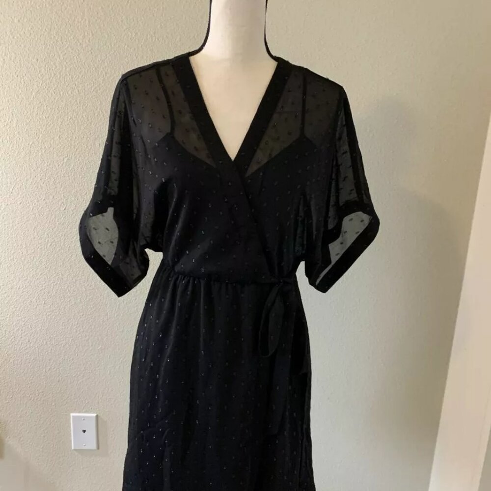 EXPRESS Women Black Sequin Front Wrap Kimono Sleeve Dress - XS